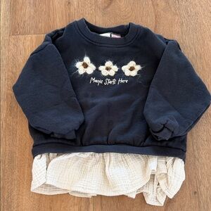 Zara Navy Blue Kids Sweatshirt with Floral Design
